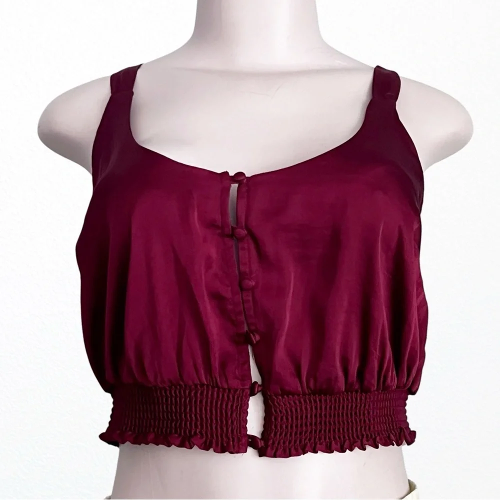 Free People Intimate You Honey Brami Satin Cami Top SZ S Pomegranate